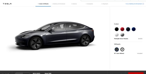 特斯拉官網(wǎng)更新 MODEL 3更新支持在線定制