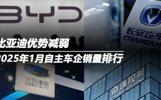 2025年1月自主五強銷量排行：比亞迪優(yōu)勢減弱